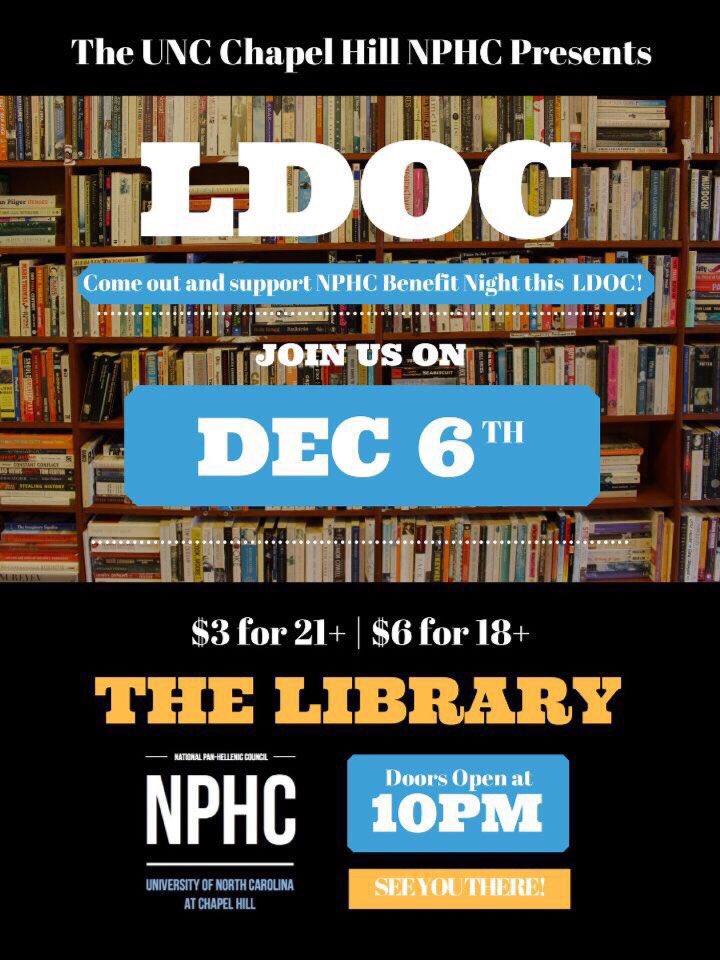 Come out to the library tonight to celebrate LDOC with <a href="/NPHC_UNC/">UNC NPHC</a> ! 🔥🎉
