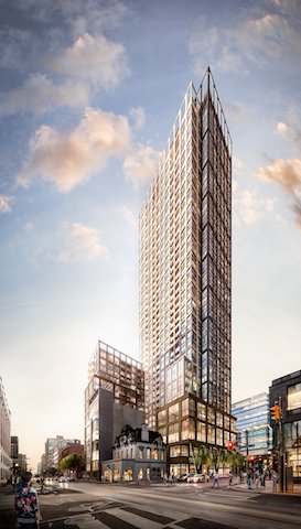 Peter and Adelaide is a 47-storey BBB Architects-designed condominium tower, with an L-shaped assembly will incorporate three heritage buildings spread across the site.