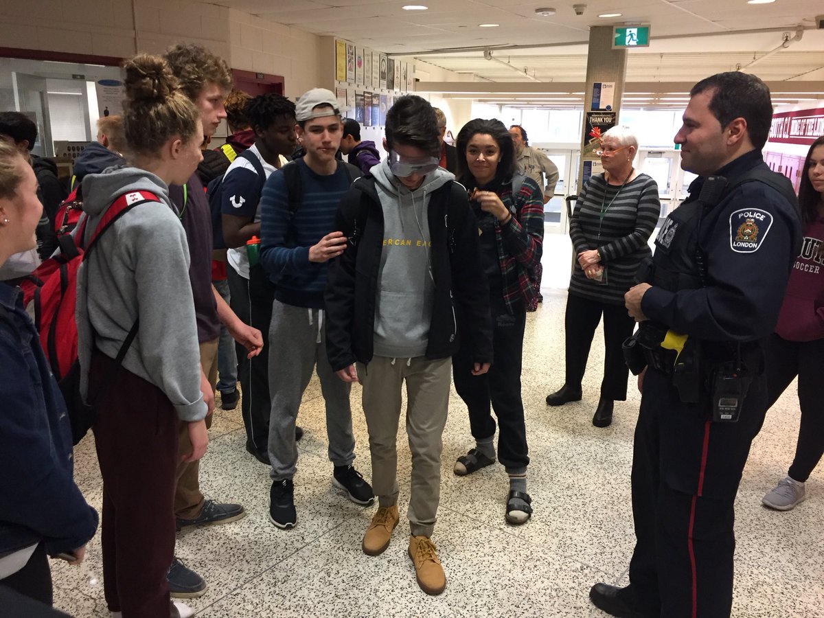 JACK1023ldn's tweet photo. These are true beer 🍺 googles.  @SCI_Lions students try walking the line and fail! #DontDrinkAndDrive #KnowYourLine @lpsmediaoffice @MLTeens @LHSCCanada #Impact https://t.co/7UvLC5930m