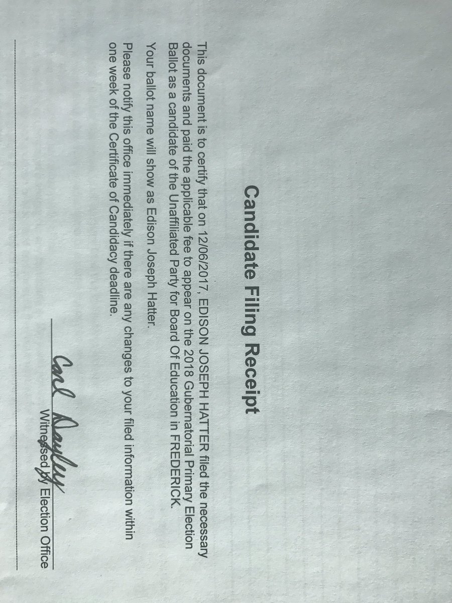 HatterForBOE's tweet photo. Today, I am truly excited to announce that I will be a candidate for the 2018 Frederick County Board of Education election! I look forward to what the next year will bring leading up to the election and, in the end, I hope that we are about to change the county for the better! https://t.co/rhvZkOHCtf