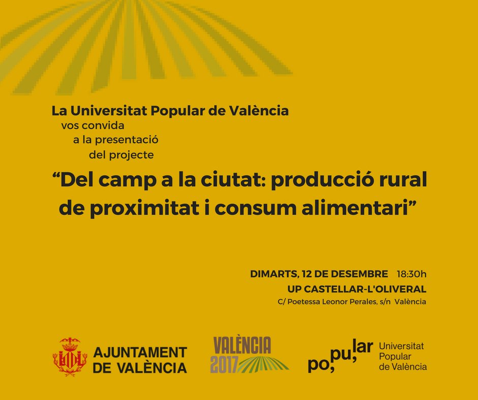 univ_po_pu_lar's tweet photo. 📅 Apunteu-vos a l'agenda que ➡️dimarts 12/12 a les 18:30 hores⬅️ presentem a #UPCastellar el projecte "Del camp a la ciutat: producció rural de proximitat i consum alimentari" 🥦🍅🍆🥕 de #UPValència. Al marc de @vlcapsostenible https://t.co/UnoNPQPQ7K