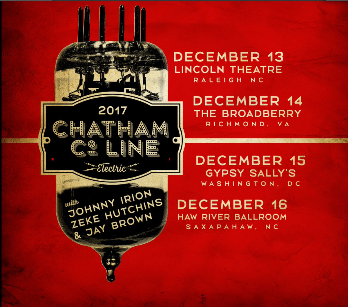 All our stockings are hung by the chimney with care
     As in Raleigh, Richmond, D.C., Saxapahaw we'll soon be there
     So wrap all your gifts and cue a festive pour
     It's almost time again for The Electric Holiday Tour!