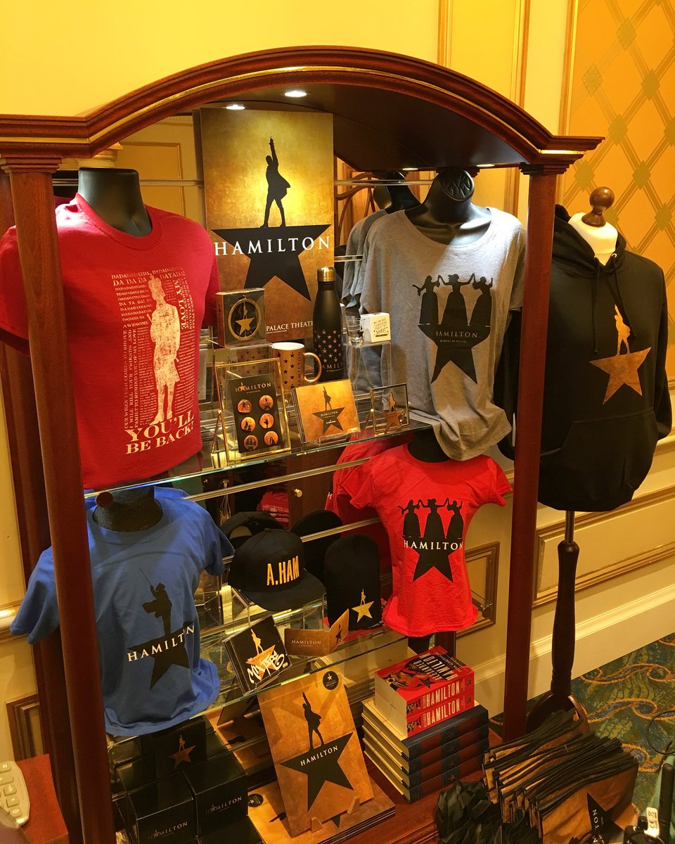 HamiltonWestEnd's tweet image. A selection of the #HamilMerch available at the Victoria Palace Theatre. #HamiltonLDN