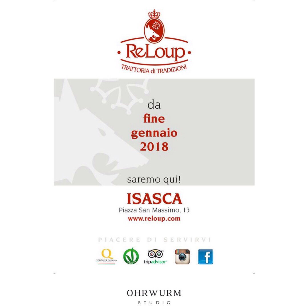 ohrwurmstudio's tweet photo. #Reloup Trattoria di Tradizioni
Da Fine Gennaio diventa #Locanda e si trasferisce ad #Isasca
#Food #Ristorazione #Promozione https://t.co/oOUMfk75vI