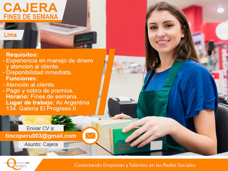 Bolsa princesa lavandería Todoslostrabajos en Twitter: "🇵🇪**TRABAJO FINES DE SEMANA** #TINCO PERÚ  solicita una #CAJERA para trabajar sábados y domingos, con experiencia en  manejo de dinero y atención al cliente. Envía tu #CV aquí 👉