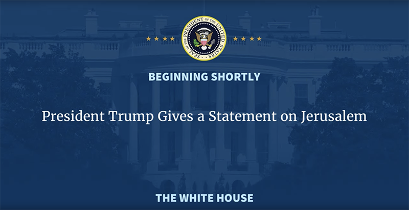 IsraelPolicy4m's tweet photo. WATCH LIVE: President @realDonaldTrump gives a statement on Jerusalem https://t.co/6ewszTQRSv https://t.co/w1skQ2BY8A