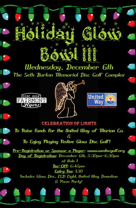 FairmontFlyers's tweet photo. Thanks #StoneTowerJoe for sponsoring the Holiday Glow Bowl III #DiscGolf fundraiser for the #UnitedWay of #MarionCounty @stonetowerjoe #HydroFlask #Espresso and a sweet Gift Certificate from @joe_n_throw #FairmontWV https://t.co/STwNdFzKti