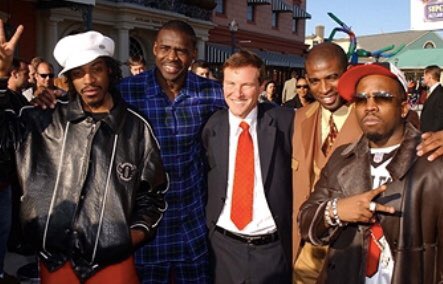Football Hall of Famers & @nflnetwork Analysts @michaelirvin88 & @DeionSanders with @leighsteinberg and @Outkast’s @BigBoi and Andre 3000 at the 2002 Super Bowl Party in New Orleans