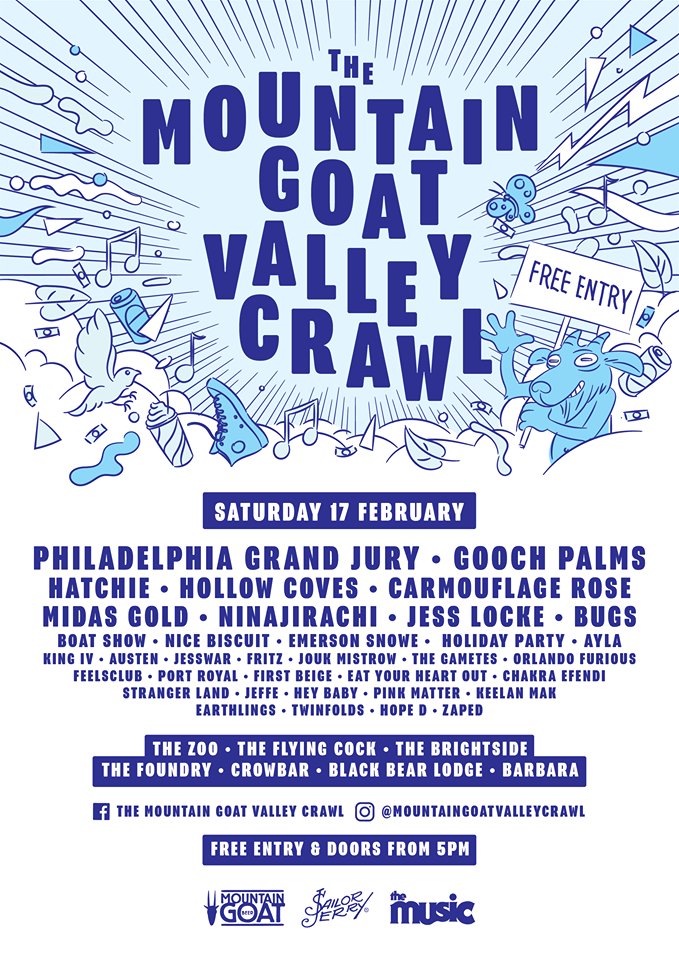 The epic lineup for 2018's Mountain Goat Valley Crawl is here! 35 bands on seven stages across Brisbane's Fortitude Valley. And the best bit - it's all FREE!