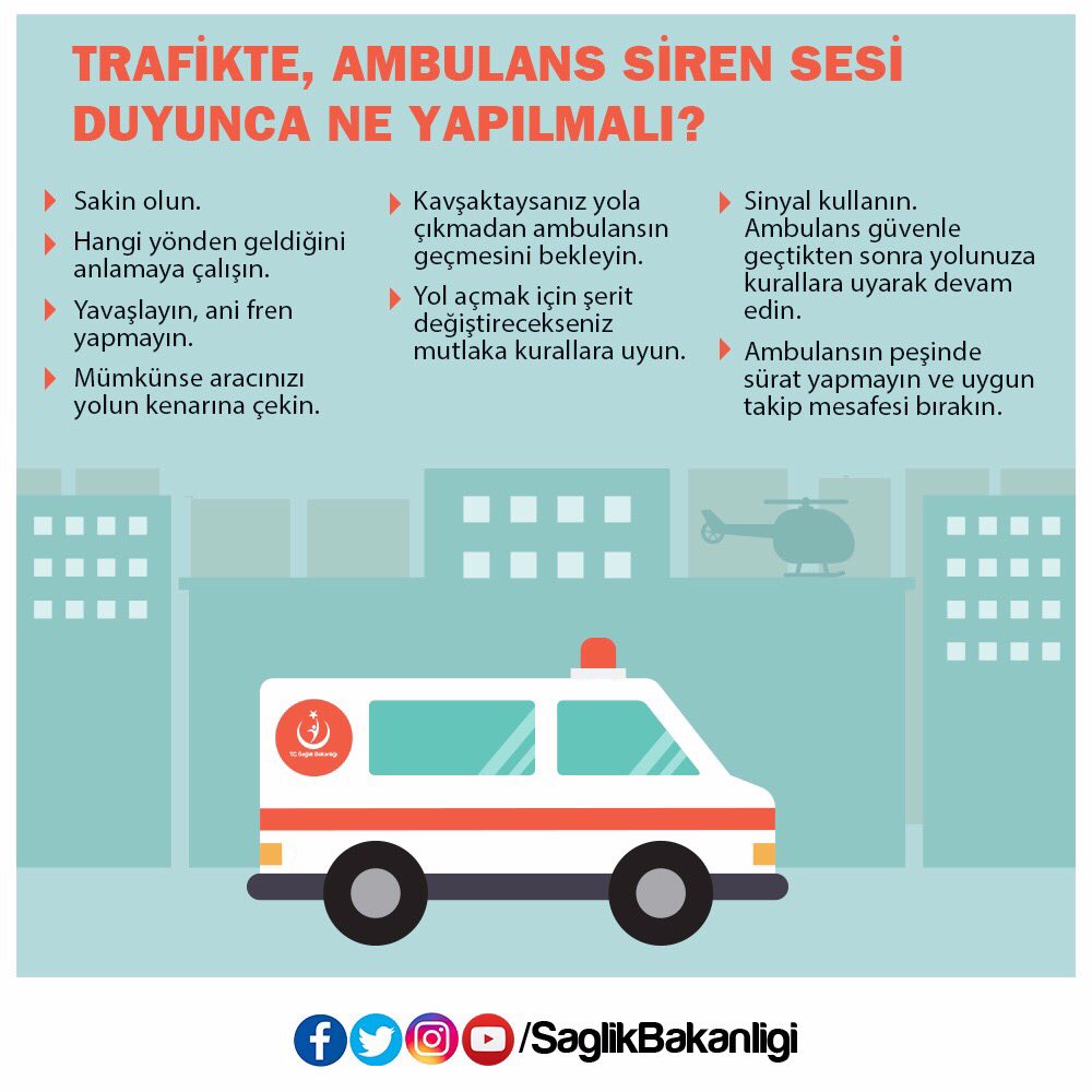 Trafikte ambulans siren sesi duyduğunuzda sakin olun ve kurallara uyarak hareket edin. Yaşama yol verin. #112AcilSağlıkHizmetleriHaftası