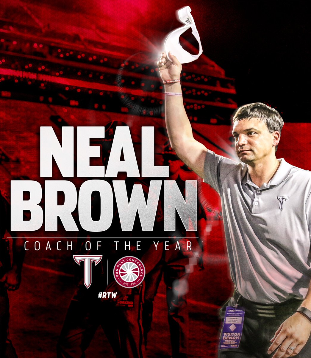 TroyTrojansFB's tweet photo. Congrats are in order for HC Neal Brown, the 2017 @SunBelt Coach of the Year!

#RTW https://t.co/x2eMSHWTqU