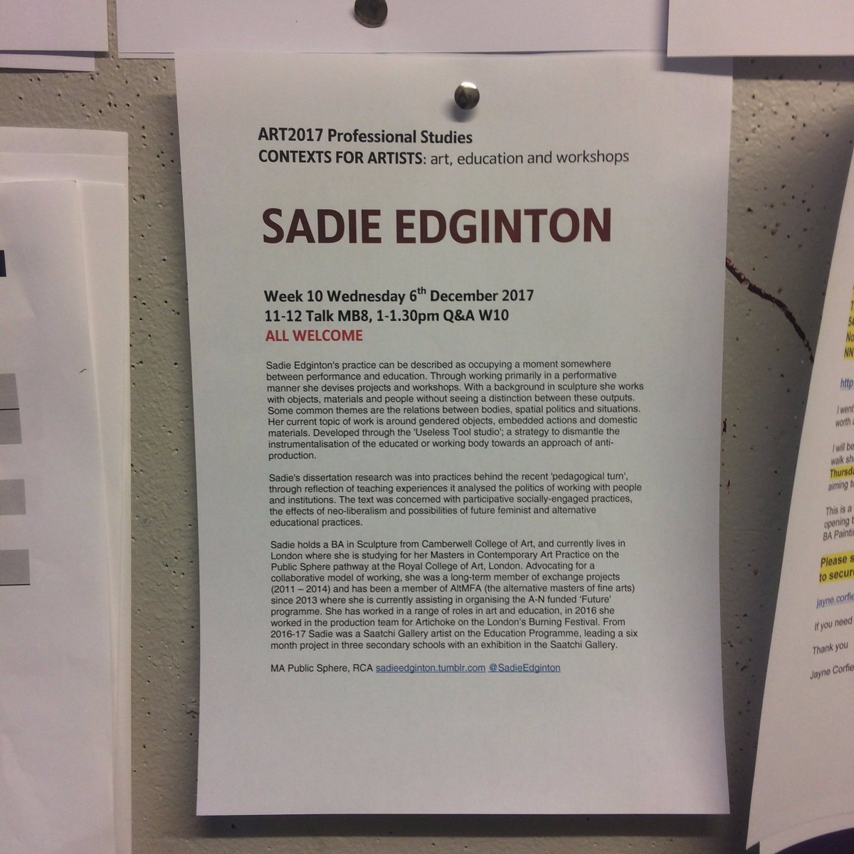 SadieEdginton's tweet photo. Was great to talk to @UniNorthants Fine Art BA students today about my educational practices - collectives and alternative education, with contestation at every stage. Thanks #AndyHewitt from @FreeeInfo for invite! https://t.co/OuwV3XPJm9