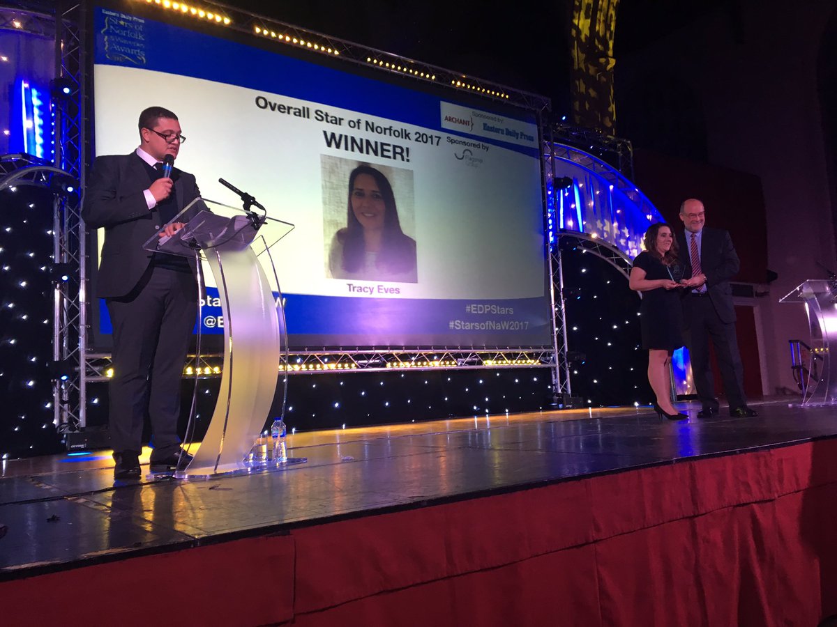 EDP24's tweet photo. The Overall Star of Norfolk and Waveney is Tracy Eves presented by @_FlagshipGroup @StarsofNaW #edpstars #starsofNaW2017 https://t.co/fJAw1r7BeZ
