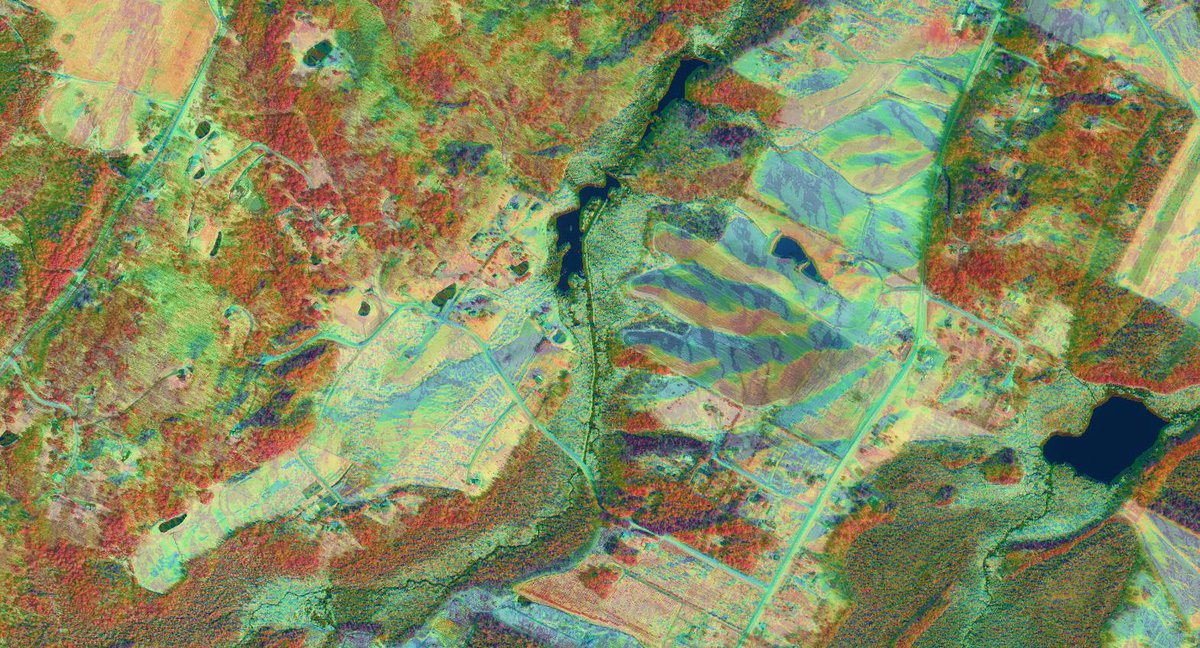 GIS360's tweet photo. #lidar terrain aspect plus #infrared ortho sandwich  #sciart #Vermont https://t.co/tvWhpc6ce0