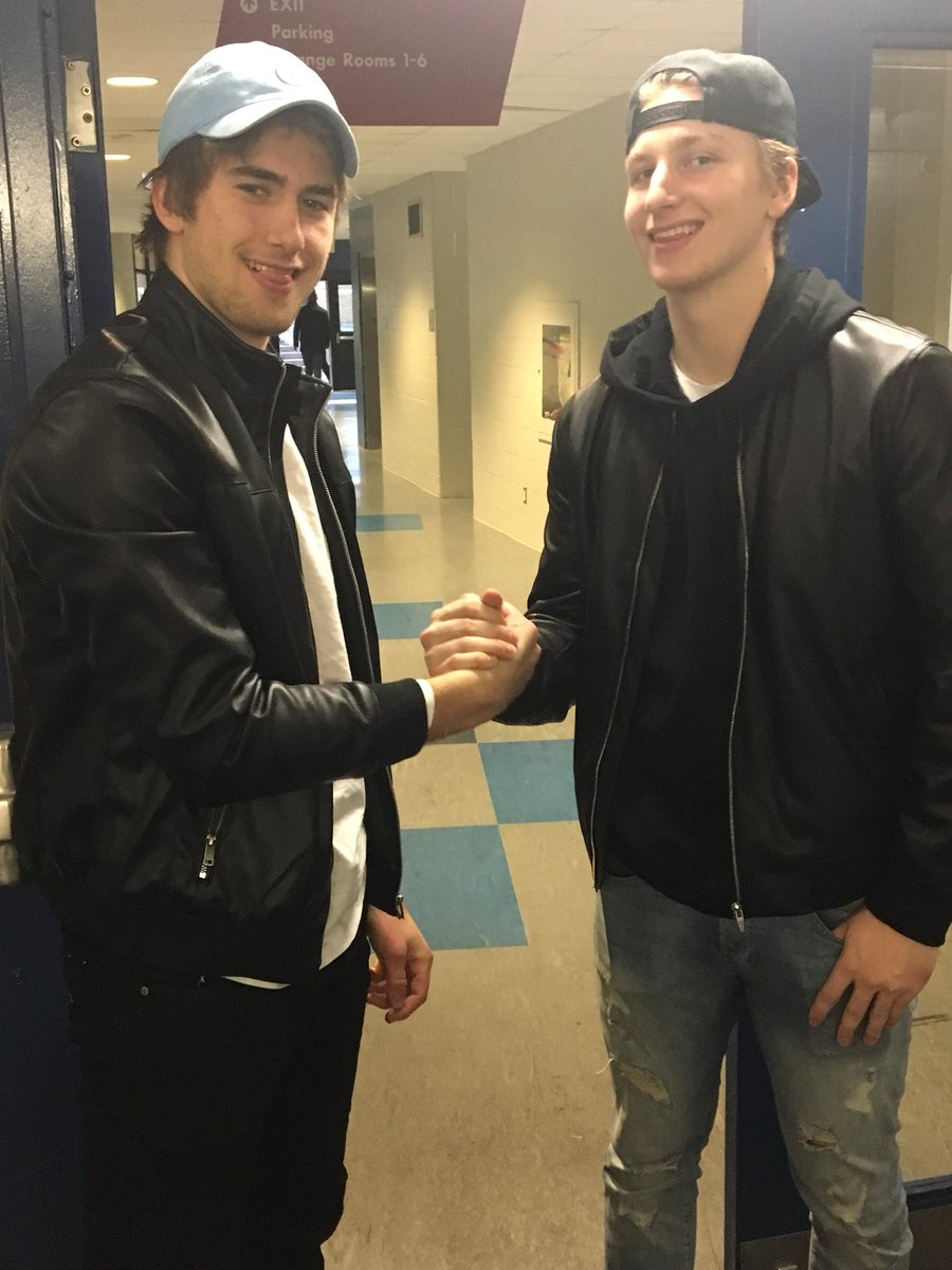 Where’s all the leather? We got it here at Hershey with strapping young bucks <a href="/MikeyMcLeod9/">Mikey McLeod</a> and <a href="/moveraree/">jacob moverare</a> #heartthrobs #fonzie #vellsispissedyoustolehisstyle