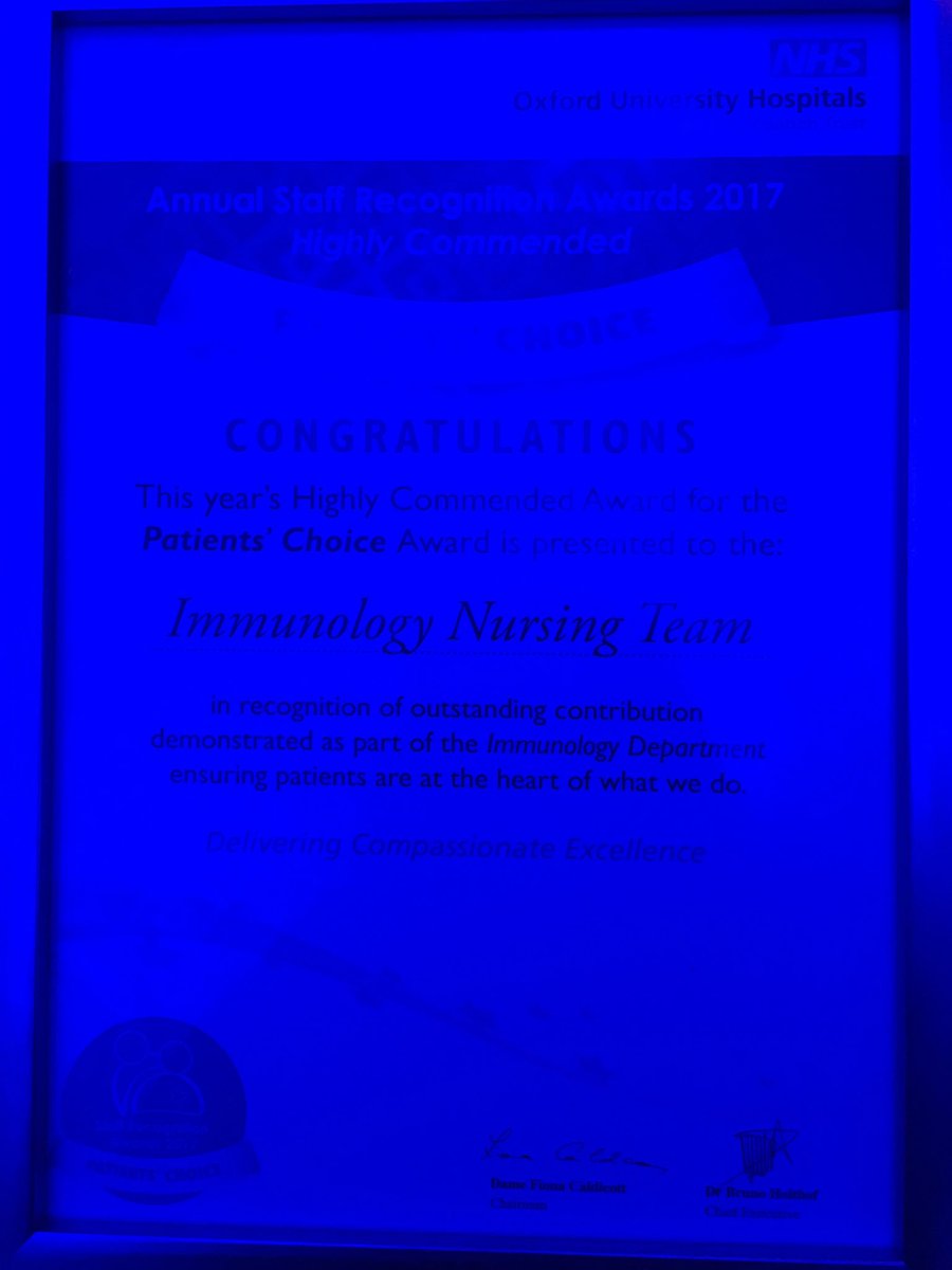 INGID_Tweets's tweet photo. Immunology nursing team at OUH are highly commended in Patient’s Choice Award. #ouhawards #immunologynursing https://t.co/uGOzxC3Fqx