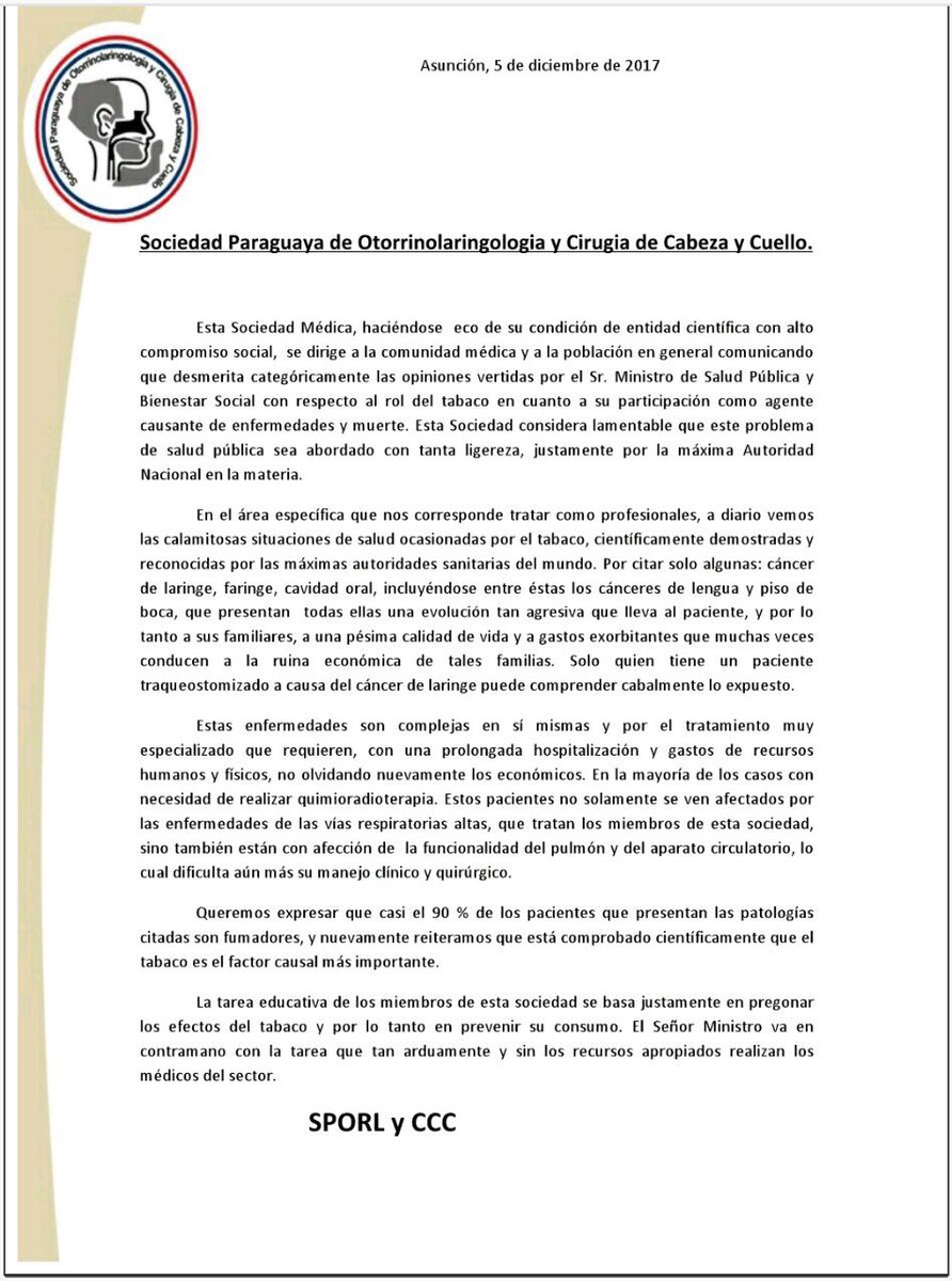 Santula's tweet photo. Siguen pronunciándose los gremios médicos. No recuerdo una cohesión médica tan sólida y unánime cómo esta ante dichos de un ministro. Mis respetos. #Tabaco https://t.co/Uwxeu43wrZ