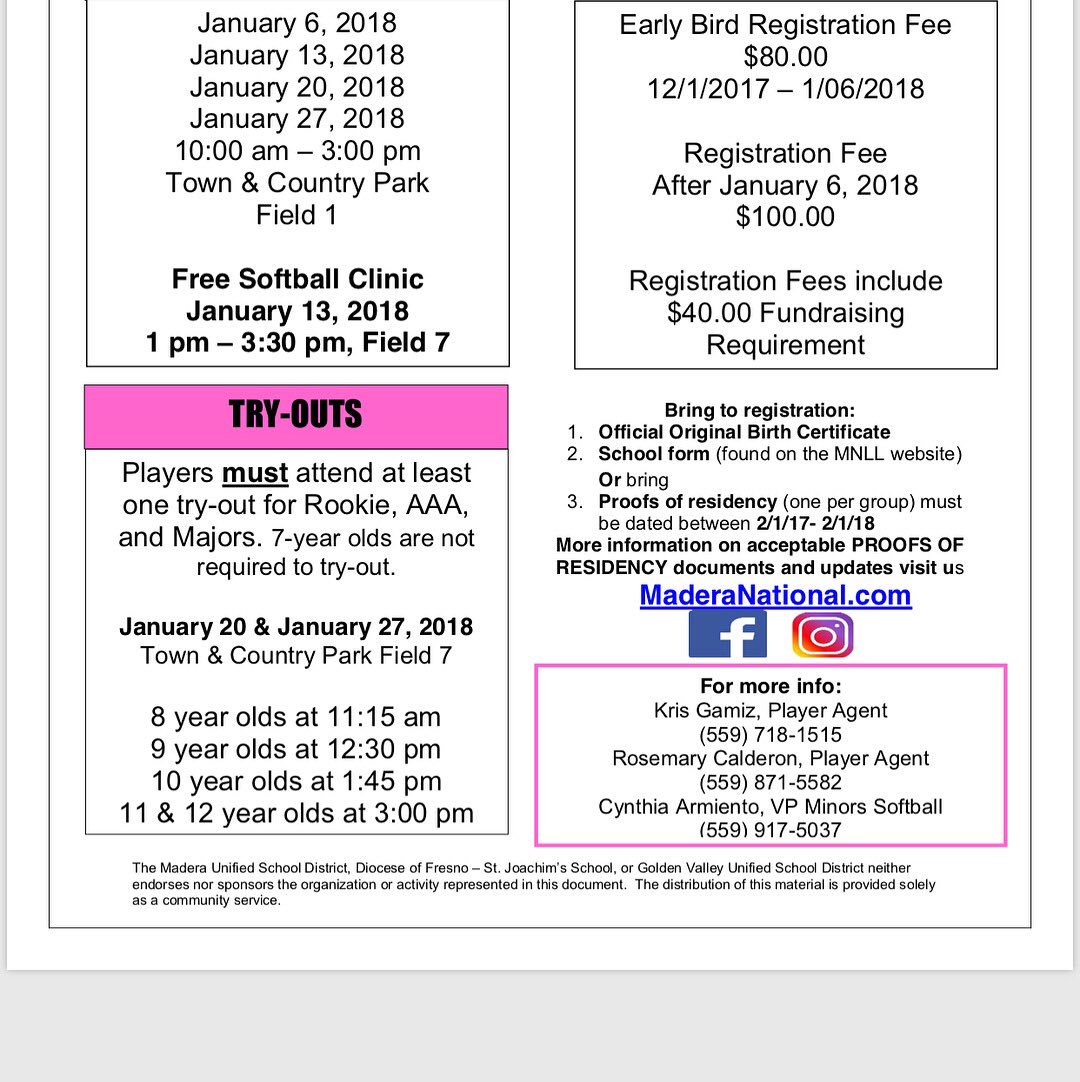 Cynthia678's tweet photo. Madera national little league Registration is now open for baseball and softball. Visit our new website https://t.co/C4XWEL7TIO to register and for more info. https://t.co/A8GS4oxCTo