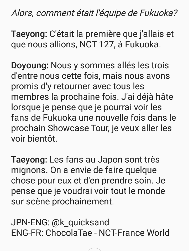 NCTFR's tweet photo. [TRAD] Interview de #NCT127 à propos des fanmeetings au Japon! 🇯🇵

JPN-ENG cr; @k_quicksand 
ENG-FR; #ChocolaTae, NCT - France World https://t.co/QaJDuXuJf3