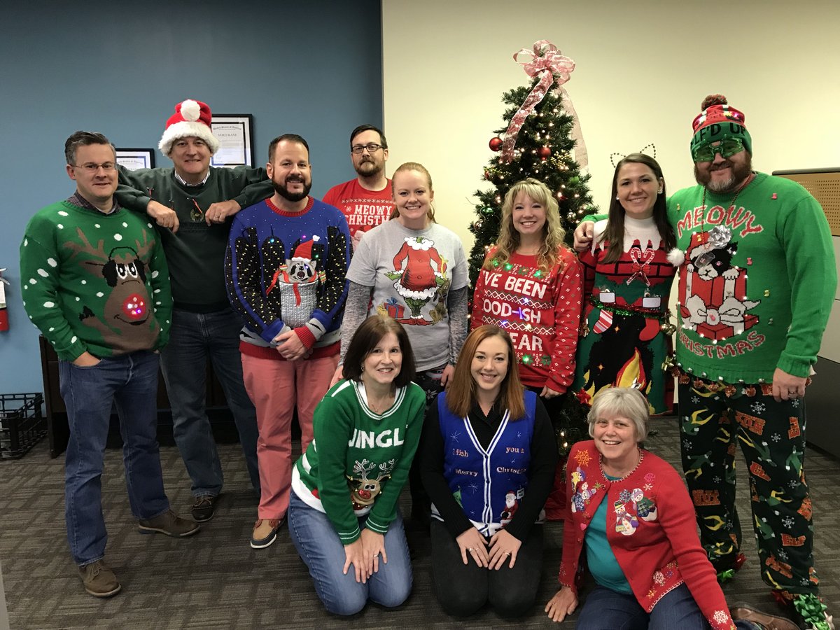 PhoneTree's tweet photo. We had some holiday sweater fun today! #PhoneTreefamily #itsthemostwonderfultimeoftheyear https://t.co/dwWauAfsct