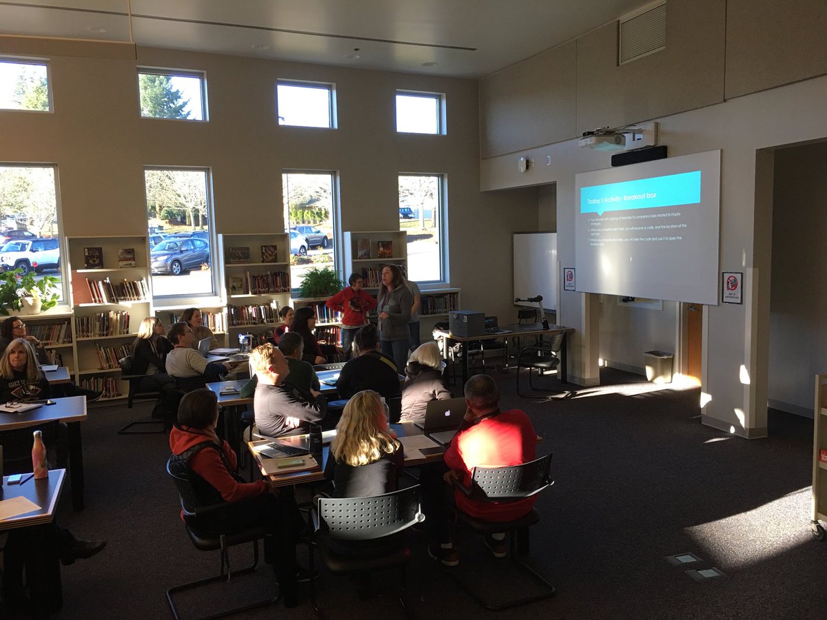 Staff preparing for a Break Out Box activity focused on Inquiry from WICOR!