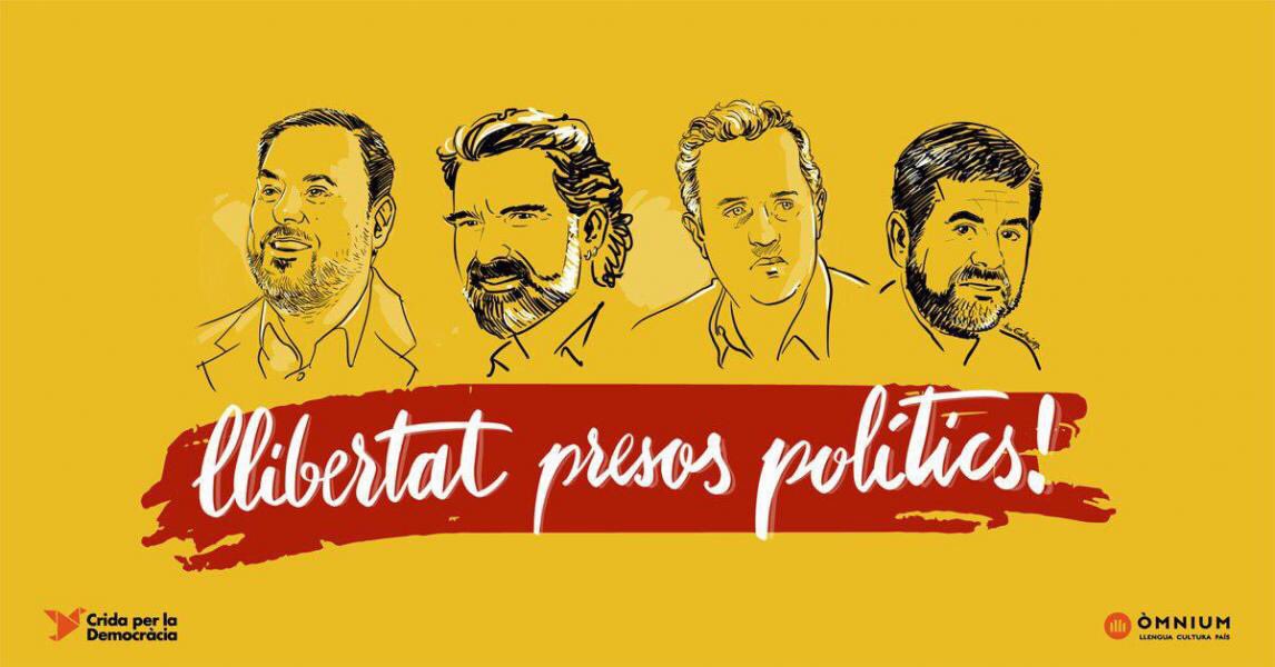 Estimats <a href="/junqueras/">Oriol Junqueras 🎗️</a>, <a href="/quimforn/">Joaquim Forn</a>, @jordialapreso i <a href="/jcuixart/">Jordi Cuixart</a>, us tenim presents en tot moment i en tot el que fem. Una nit més us tenen retinguts per la vostra defensa de la llibertat i la democràcia. La vostra perseverança és un exemple pel món. Junts i decidits els derrotarem!