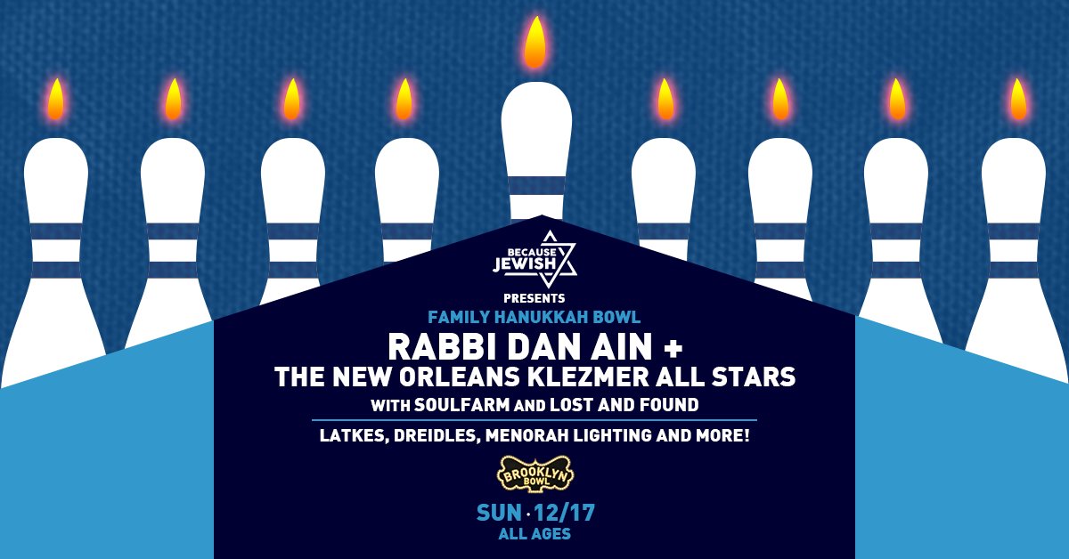 | TWO WEEKS | <a href="/becausejewish/">Because Jewish</a> presents all-ages Family Hanukkah Bowl ft. <a href="/rabbidan/">Rabbi Dan Ain</a> + <a href="/KlezmerAllStars/">NO Klezmer All-Stars</a> on SUN, DEC 17! Enjoy latkes, dreidels, menorah lighting + more-->> bkbwl.co/KhS