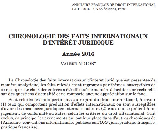 HValoche's tweet image. La chronique des faits internationaux 2016 vient de paraître, dans la dernière livraison de l'Annuaire français de droit international, pp. 769-813.