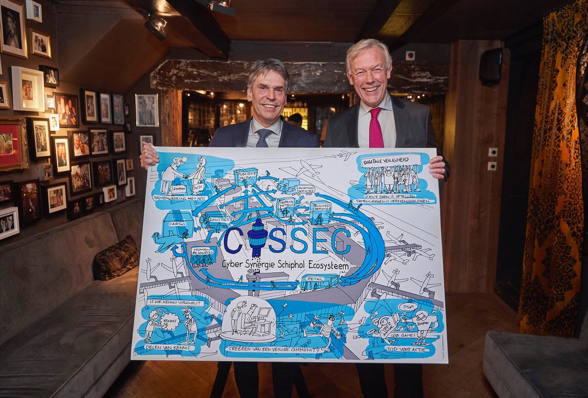 DickSchoof's tweet photo. Goede resultaten in 2017 voor het Cyber Synergie Schiphol Ecosysteem #CYSSEC. @NCTV_NL en @Schiphol verhogen cybersecurity in ecosysteem Schiphol samen met partners. Unieke publiek-private samenwerking. Wordt vervolgd in 2018. https://t.co/Y8DNoLRox0 https://t.co/oY7T2JEk5V