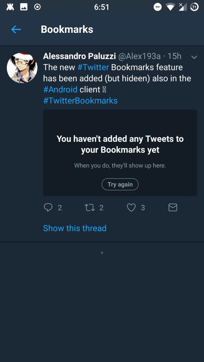 alex193a's tweet photo. Yesterday I have fully unlocked the #Twitter Bookmarks feature on #Android. Should I add a tweak to enable it in #Tweeks? ๐ https://t.co/2Pop0YoGdd