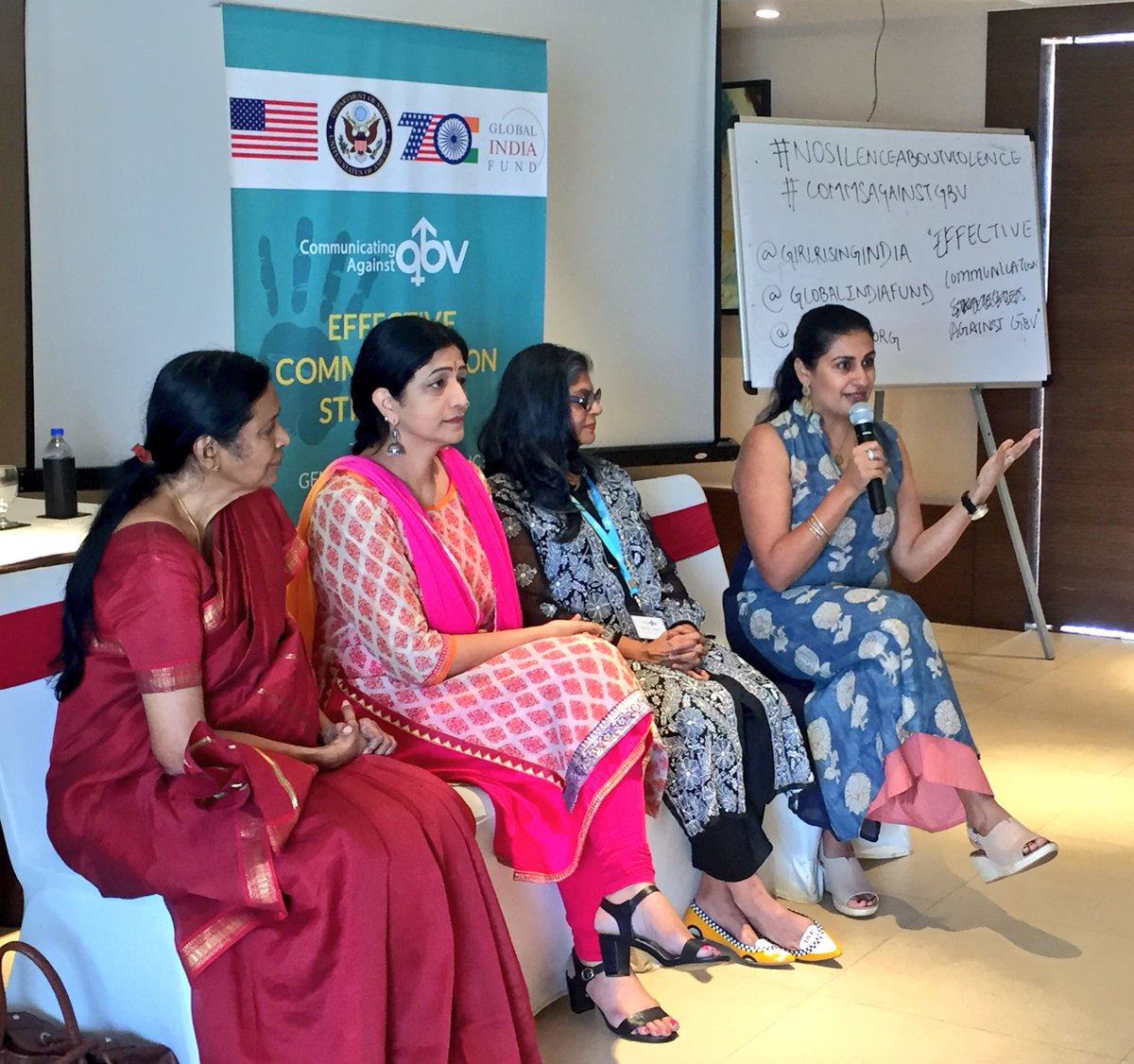 GirlRisingIndia's tweet photo. @AmitaNVyas calls on the gathered media to highlight issue of gender-based violence in the press, and spread the message of equality. #NoSilenceAboutViolence #CommsAgainstGBV https://t.co/39ERbEz60t
