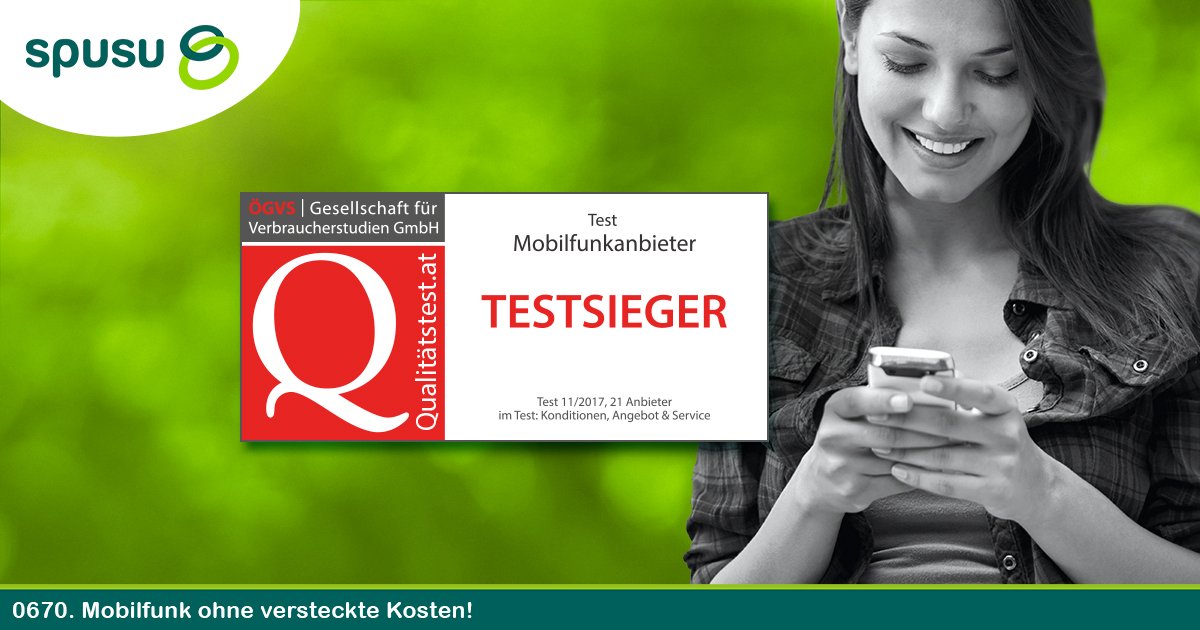 #spusu ist Gesamt-#Testsieger der ÖGVS-Studie! 🍾😊

Bei der Studie wurden 21 #Mobilfunkanbieter genauestens unter die Lupe genommen. Nach der Auszeichnung für "die besten Konditionen" im vergangenen Jahr, holten wir nun den #Gesamtsieg. #spusu_at #einfach #menschlich #fair #LTE