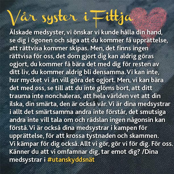 Sprid gärna vårt stöd till vår medsyster som våldtogs i Fittja <3