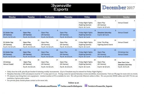 diehardgamefan's tweet photo. Evansville Esports December 2017 Calendar Released https://t.co/QnzkCvxJik https://t.co/laRM0DWVb0