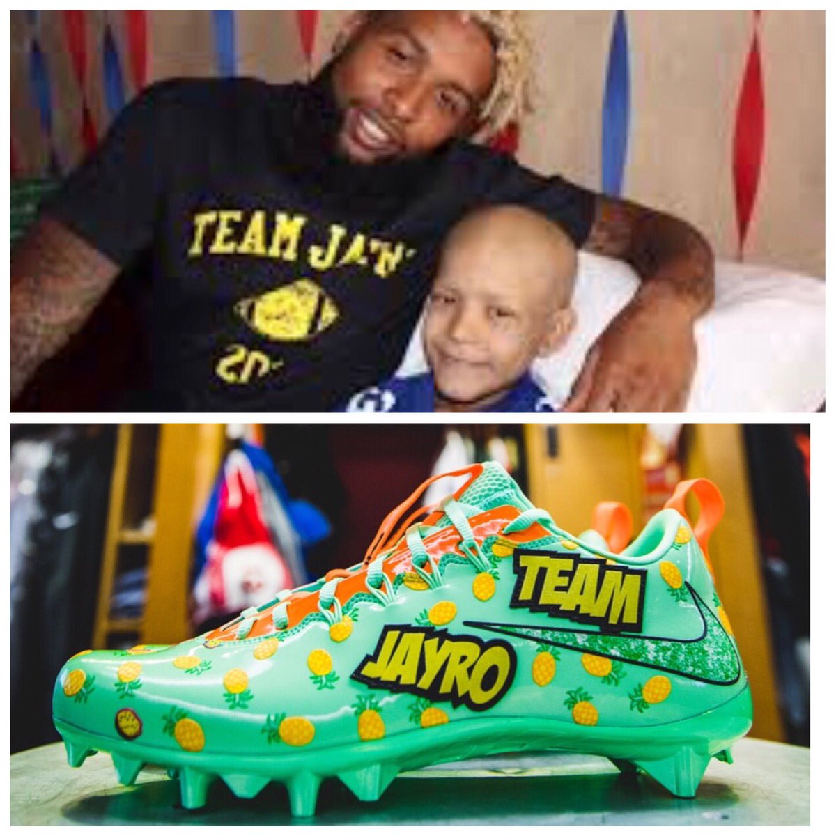 brimellon's tweet photo. Players in the NFL participated in “My Cause, My Cleats” for Week 13. @OBJ_3 honored Follett’s Jayro Ponce who passed away four months ago to cancer. It was Jayro’s dream to meet the Giants WR. #teamjayro https://t.co/xojtMwWlwu