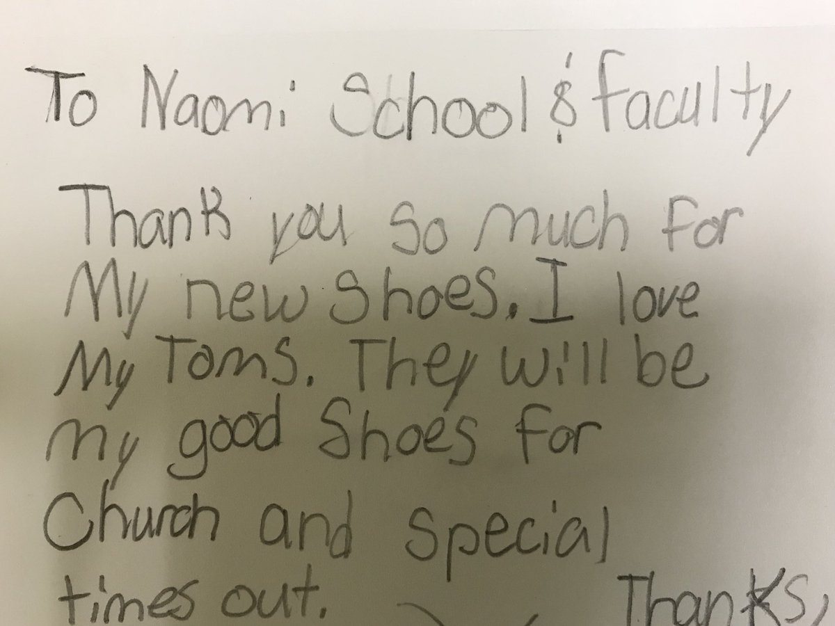 NAO_Elementary's tweet photo. A sweet thank you note from one of our students! She was so proud of her new shoes! #NES2017 #WCSready #EngagementEncounters https://t.co/lV1CBc5ZdA