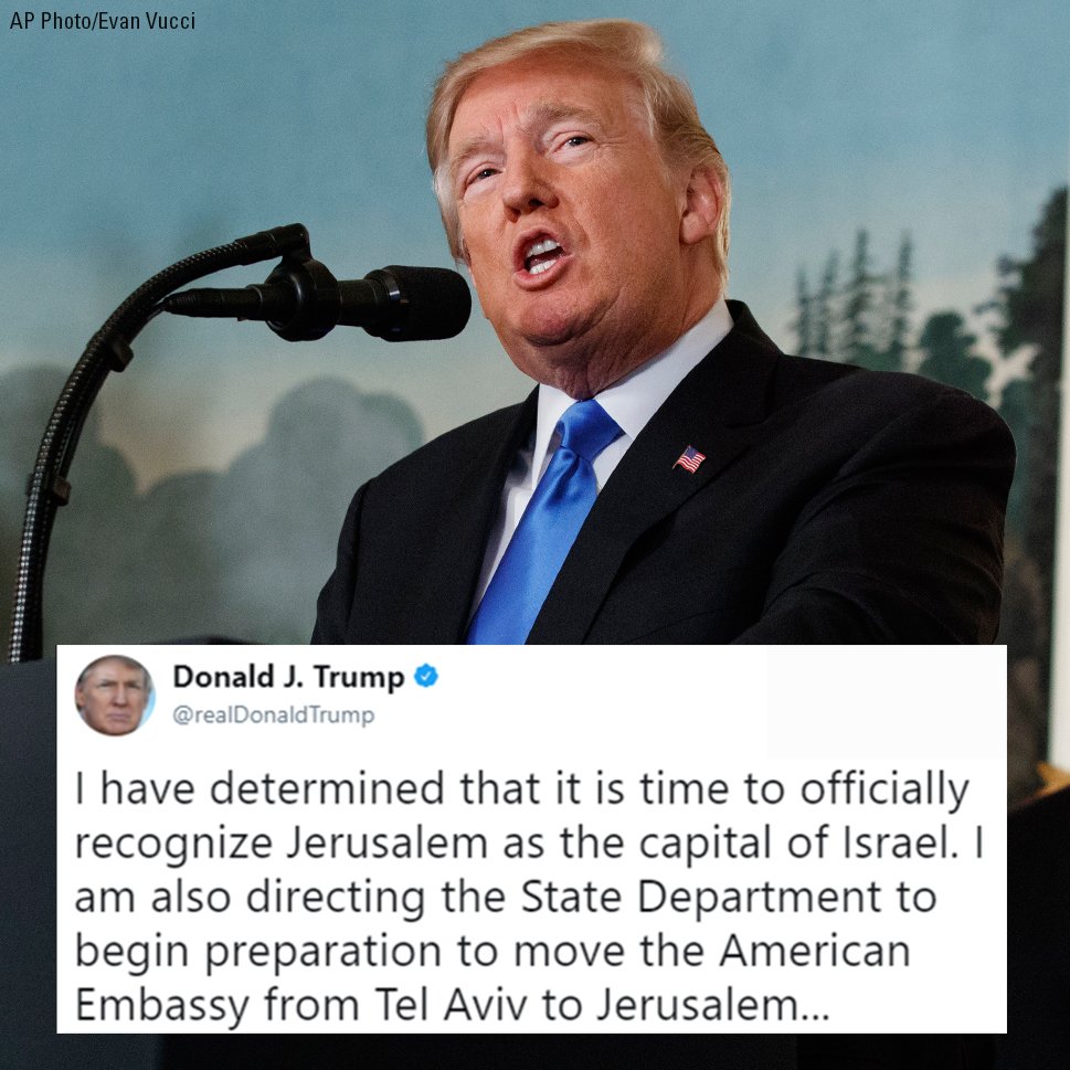 FoxNews's tweet photo. .@realDonaldTrump tweeted his intention to recognize Jerusalem as Israel's capital and to move the American Embassy there on Wednesday https://t.co/h2v8Pa7tPM https://t.co/tXVwAzV1gV