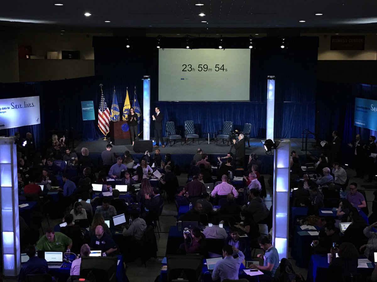 HHSCTO's tweet image. Taken at the kick off of the HHS Opioid Code-a-Thon. Now we have 17 hours to go. #DataForOpioids