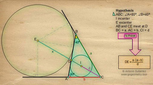 gogeometry's tweet photo. #Euclidean #Geometry Problem 40: Triangle, #Incenter #Excenter 40, 60, 80 Degrees, #HighSchool #proof zoom at: https://t.co/YjE70voVRu https://t.co/Ty8qMqyhvJ