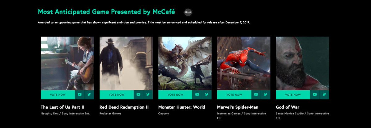 The Game Awards on X: So many games, so little time! Which game have you  been looking forward to playing most? 🎮 Vote now for the Most Anticipated  Game presented by @McDonalds