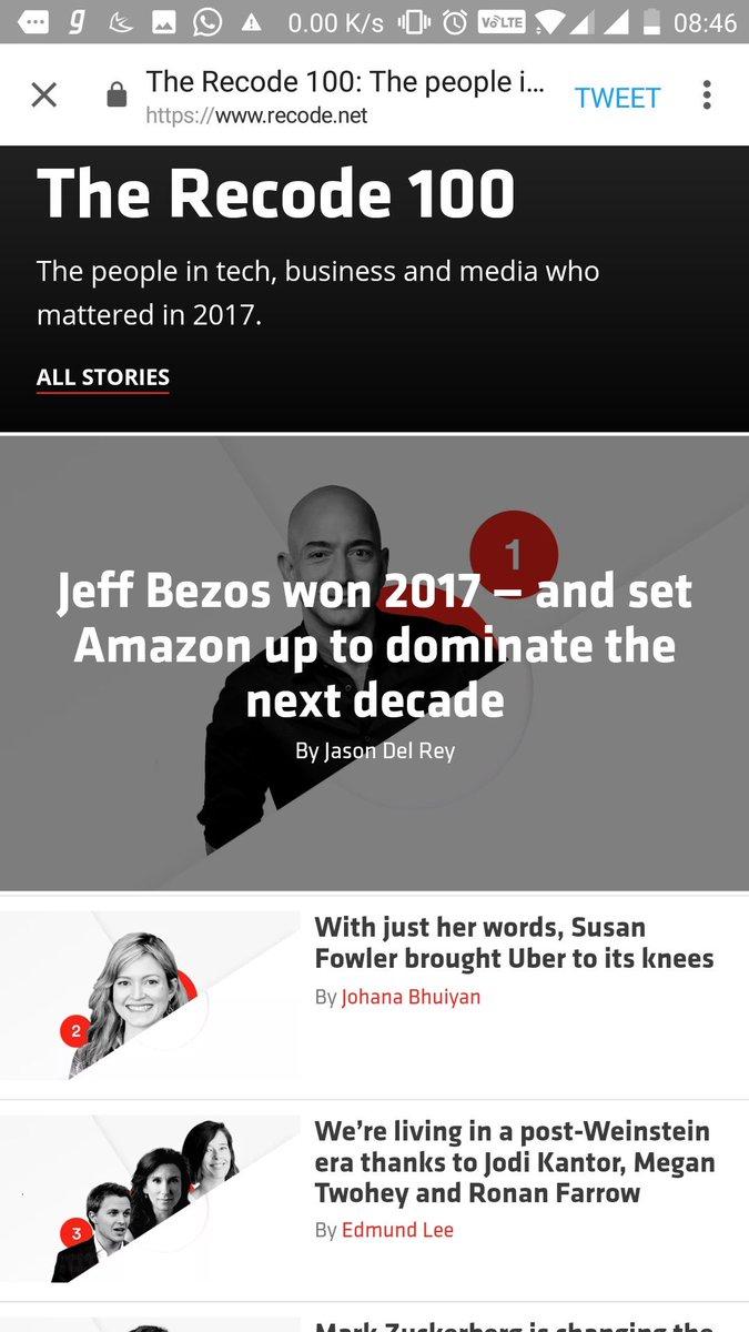 HarshithMallya's tweet image. #MustRead- The #Recode100: The people in tech, business and media who mattered in 2017. recode.net/2017/12/6/1666… via @Recode