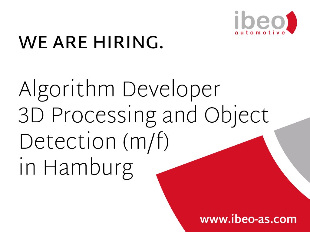 IbeoAutomotive's tweet image. We are hiring. Join us in Hamburg, Germany as &quot;Algorithm Developer 3D Processing and Object Detection(m/f)&quot;
j.mp/2B5ct0e #jobs #hamburg #algorithmdeveloper #developerjobs #ibeo #automotive j.mp/2B4FBoo