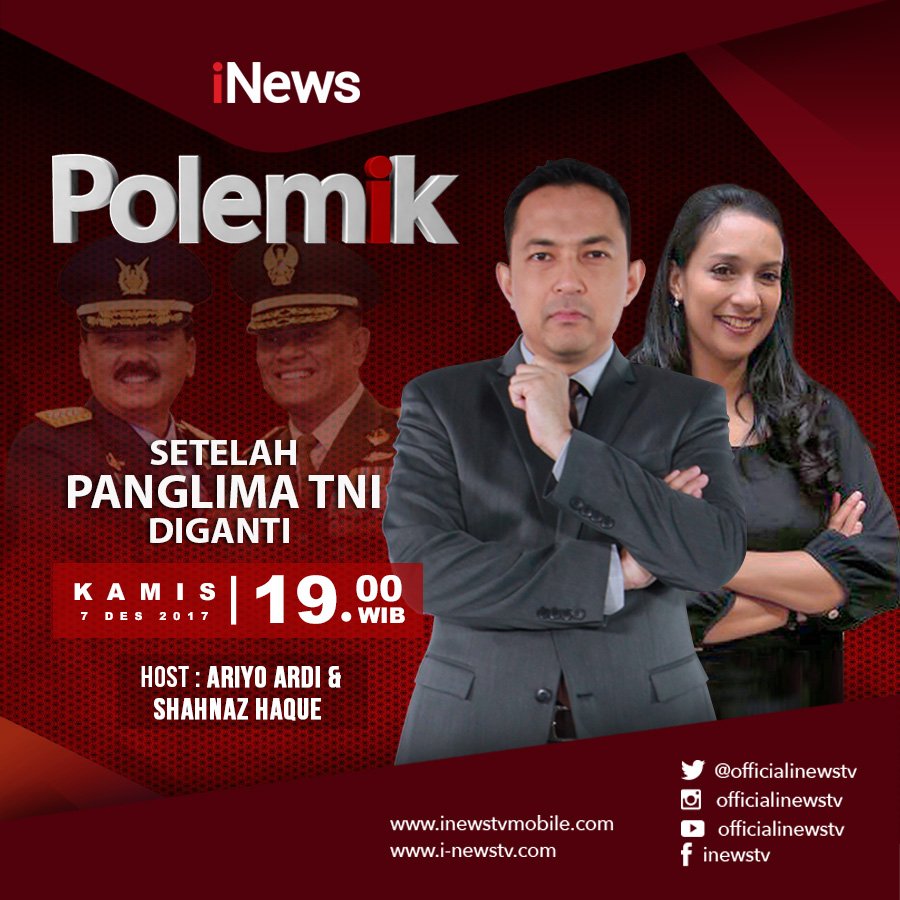 Saksikan Polemik "Setelah Panglima TNI Diganti". Malam ini pukul 19.00 WIB di @OfficialiNewsTV #PolemikPanglimaTNI