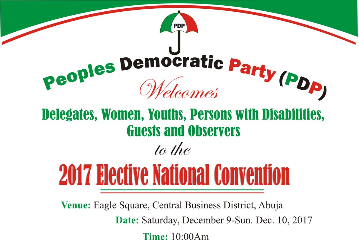 OfficialPDPNig's tweet photo. 2. The Convention will elect officers of the Party to pilot the affairs of the @OfficialPDPNig ahead of the 2019 General Elections and beyond. The PDP is once again on the March to reclaim power from the failed APC. #PDPOnTheMarchAgain https://t.co/YIkhyG5dpA