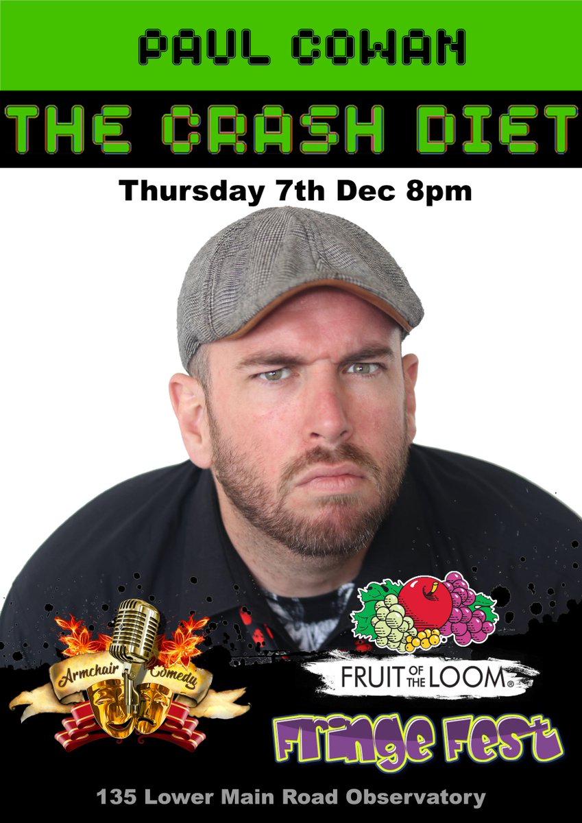 It may be funny, but The Crash Diet is no joke. Part diet plan, part motivational philosophy, all FACTS and FEELINGS. The Crash Diet takes an new approach to wellness by looking at things through the lens of a near death experience.

Armchair in Obz. 7th Dec. 8PM. R50