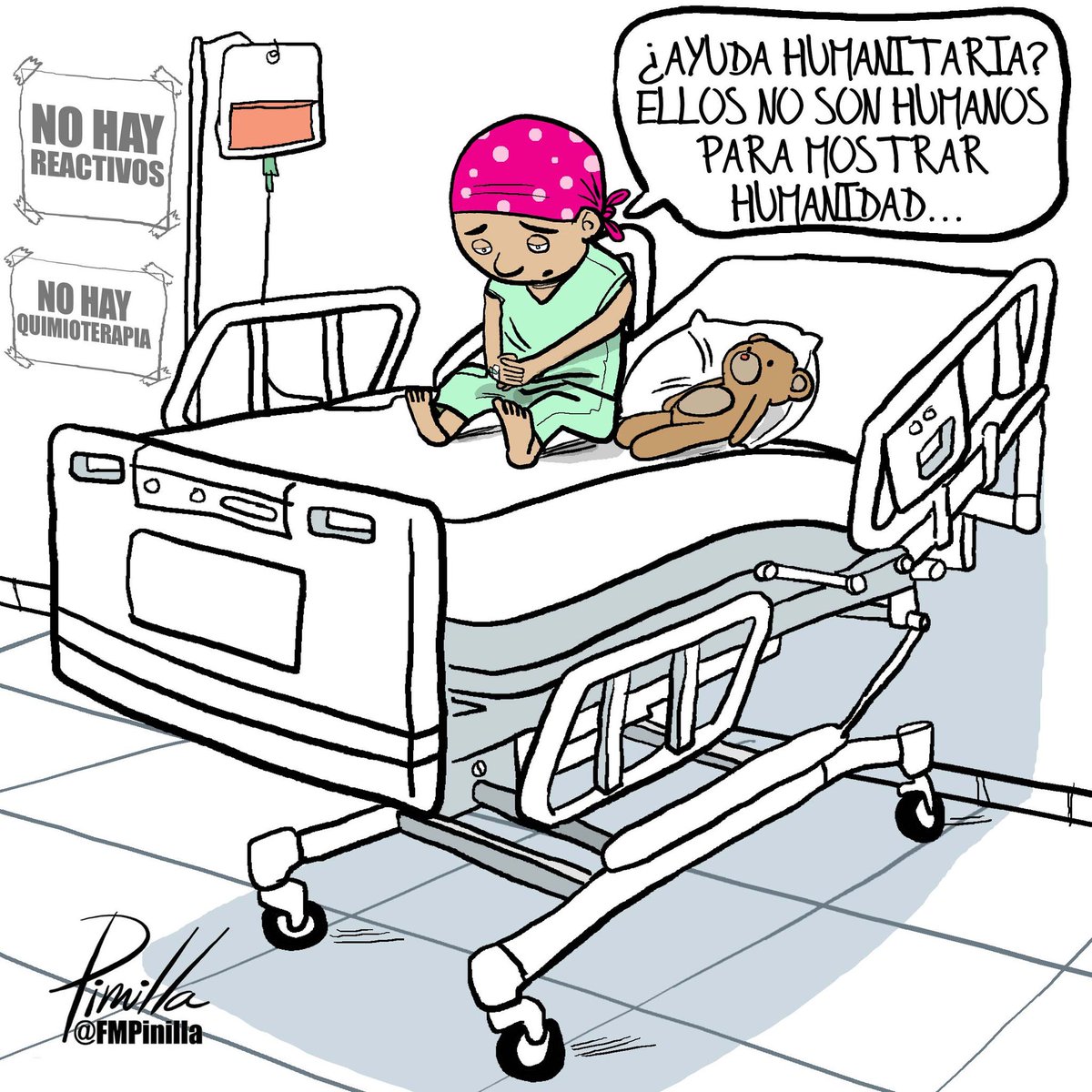 #caricatura para <a href="/CaraotaDigital/">Caraota Digital</a>  Niños (enfermos en general) agonizan en #venezuela por la escasez de reactivos, medicamentos y hasta un servicio medico accesible y de calidad. En el país los #DDHH son una leyenda urbana!!
