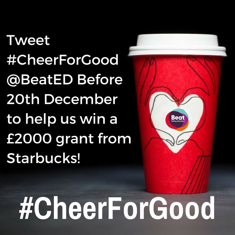 Help @BeatED make as much noise by cheering for us as part of this year’s #CheerForGood campaign. If we cheer loudly enough we will win a £2000 grant that will help us to continue to support anyone affected by #EatingDisorders