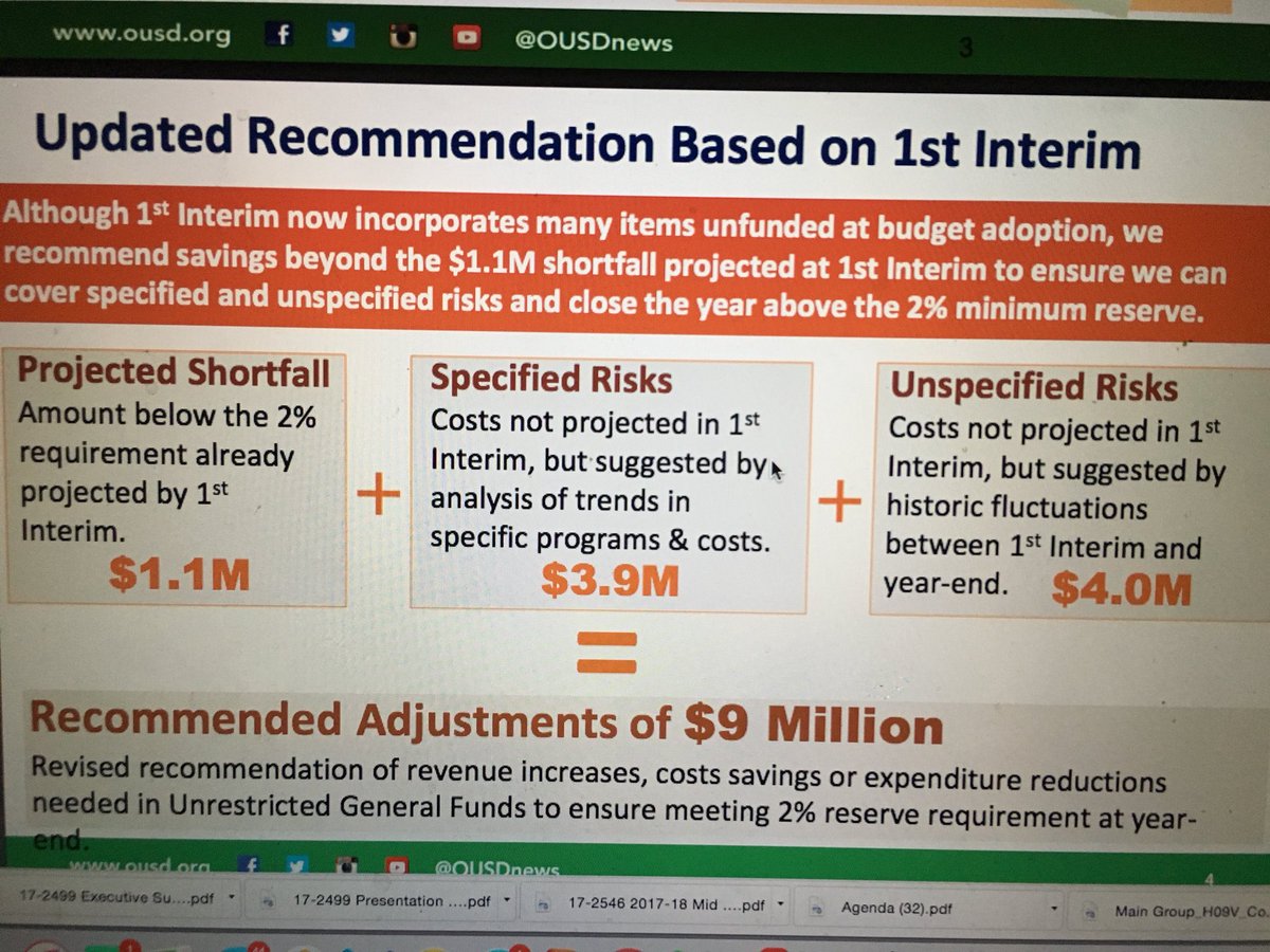 EdEquityLawyer's tweet photo. Updated recommendation fr Superintendent on 2017-18 #OUSDbudget adjustment = $9M instead of $15.1M #oaksbmtg #oakedu https://t.co/mir9EJuZp3