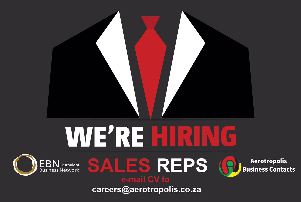 aerotropolisSA's tweet photo. We're Hiring Qualifying criteria: Sales experience, own transport.
Potential candidates please submit CV to careers@aerotropolis.co.za https://t.co/l5AWqjsmNI
