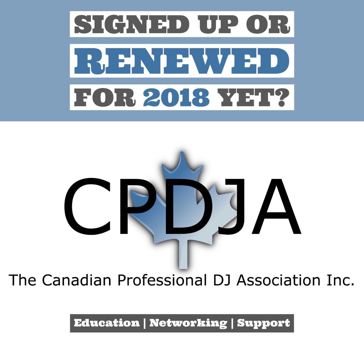 CPDJA's tweet image. Join the family, support the industry, become part of the team! Signup or renew for 2018 at CPDJA.ca
#DJlife #DJeducation #DJschool #DJrig #DJgear #EventPro #EventDJ #WeddingDJ